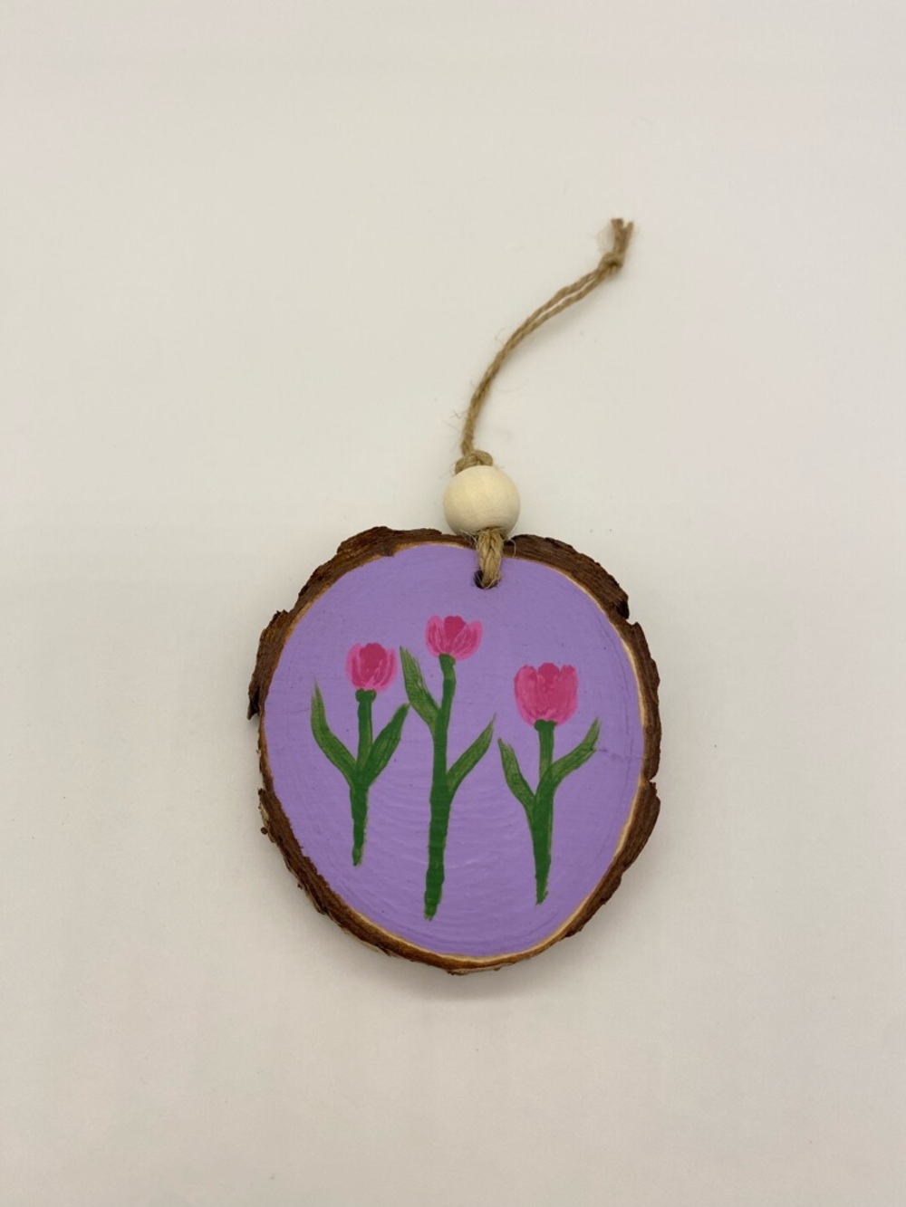 Tulips on Wood Slice Ornament Hand Painted